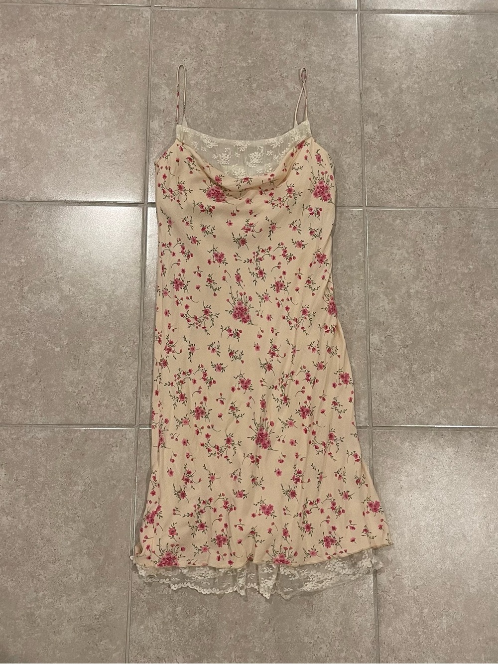Hugo Buscati Cream Slip Dress with Pink Floral Print